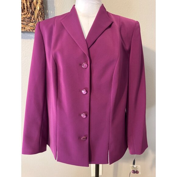 Le Suit Jacket Blazer 14W Petite Purple Pink Carmine Classic 4 Button NEW $240 - Picture 1 of 10